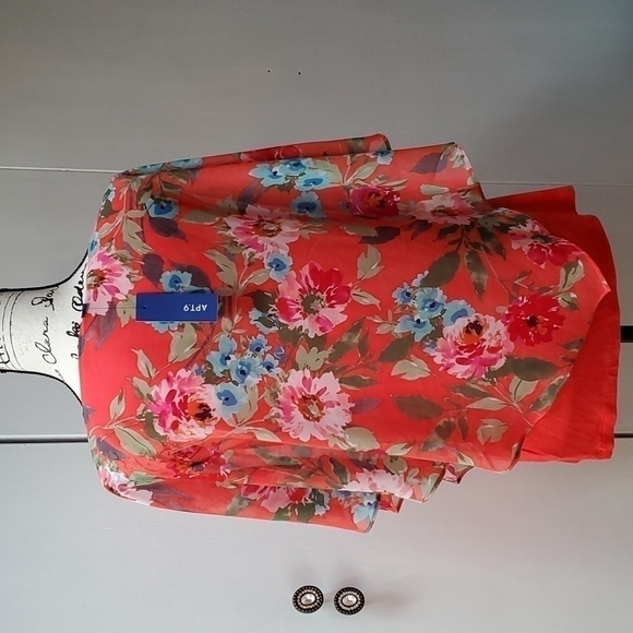 Apt.9 - New!Women's Coral Floral chiffon Blouse Soft & Flowy Sz.Medium - Picture 2 of 2